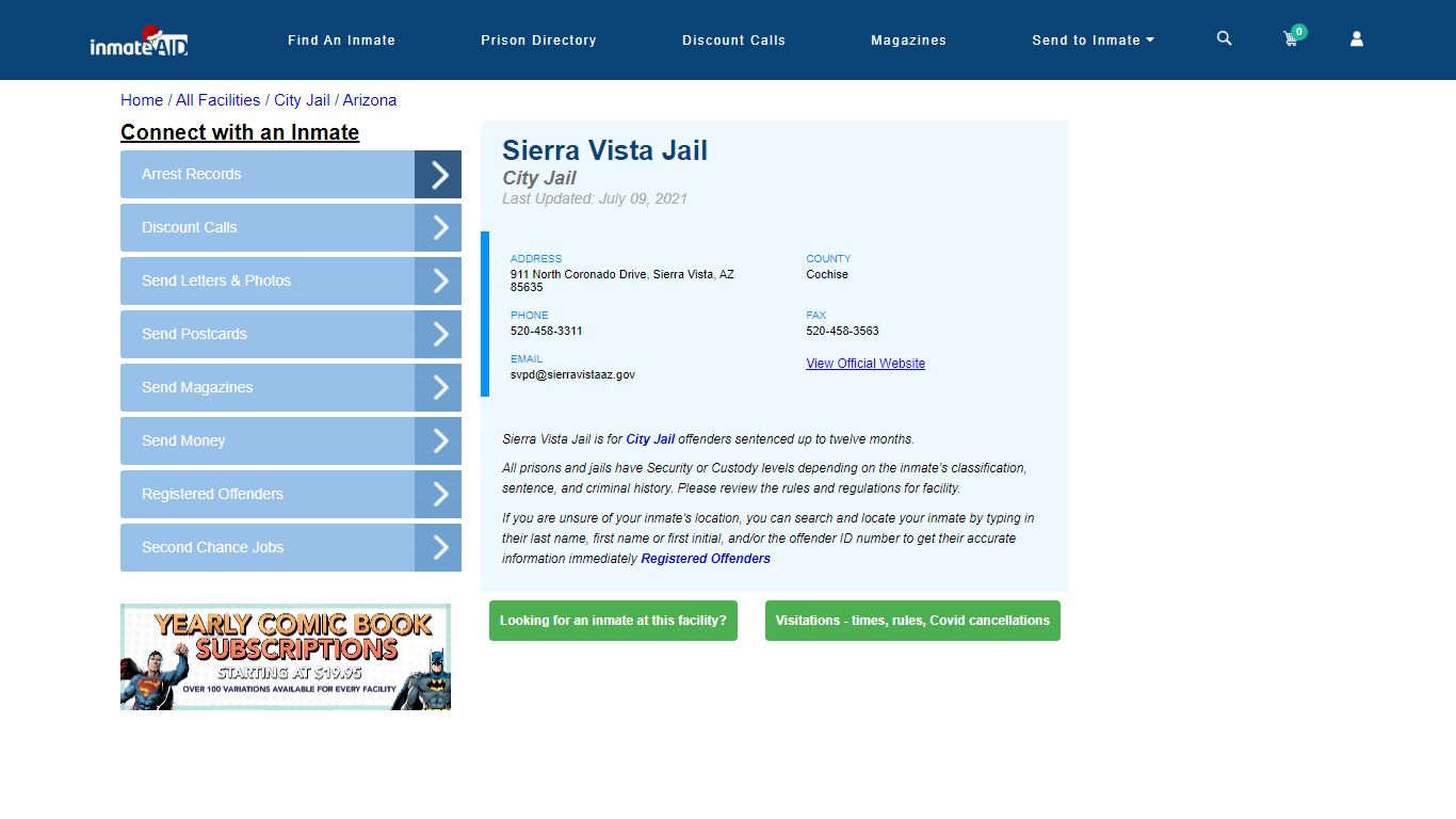 Sierra Vista Jail | Inmate Locator