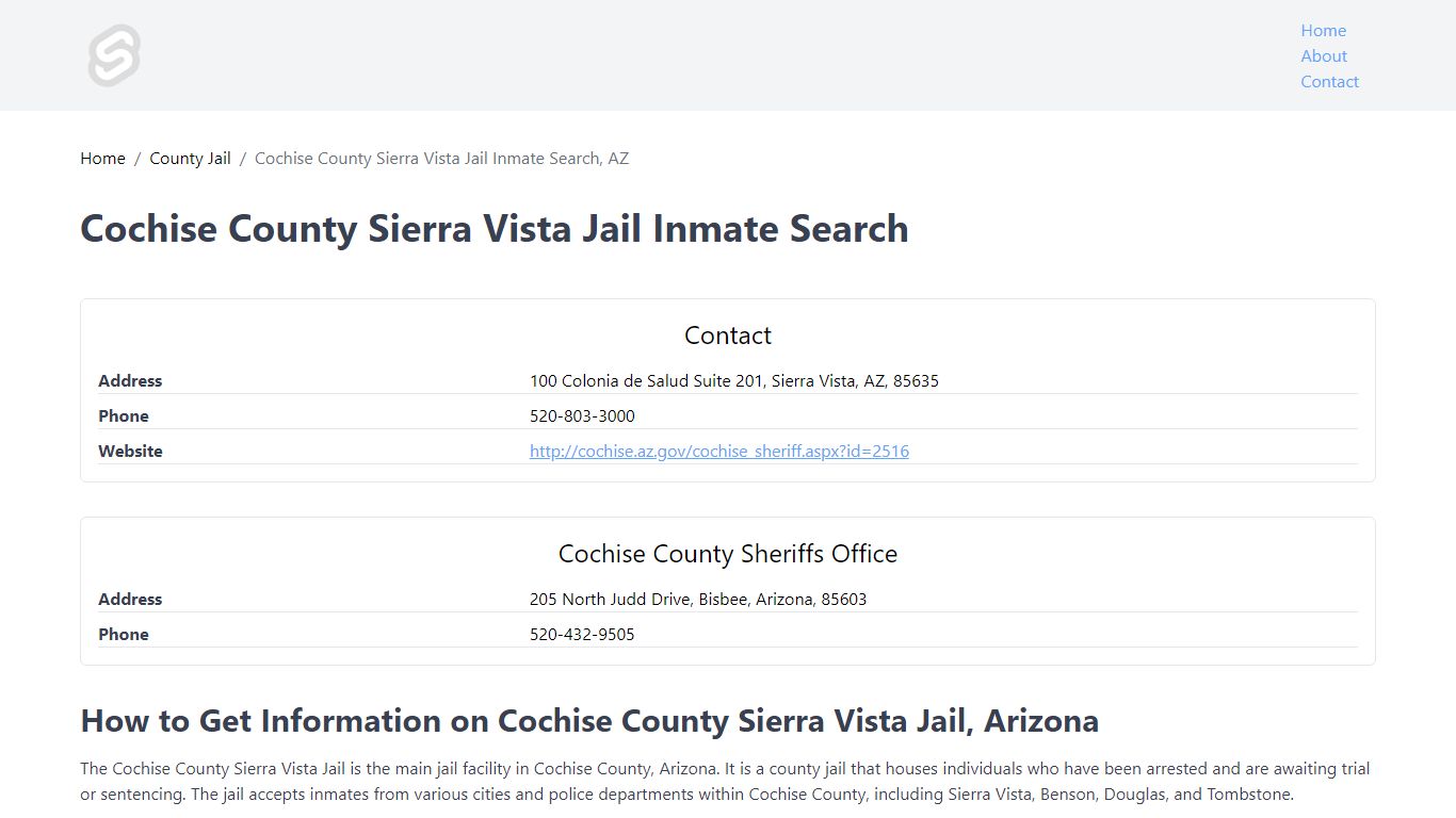 Cochise County Sierra Vista Jail Inmate Search, AZ